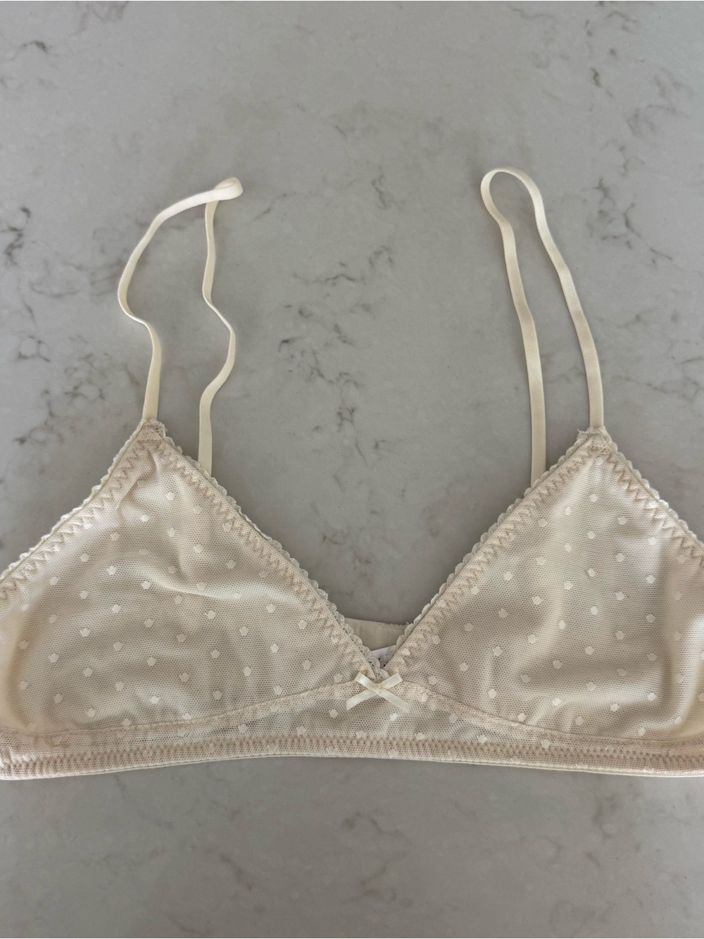 George Cream Polka Dot Lace-Edge Bralette